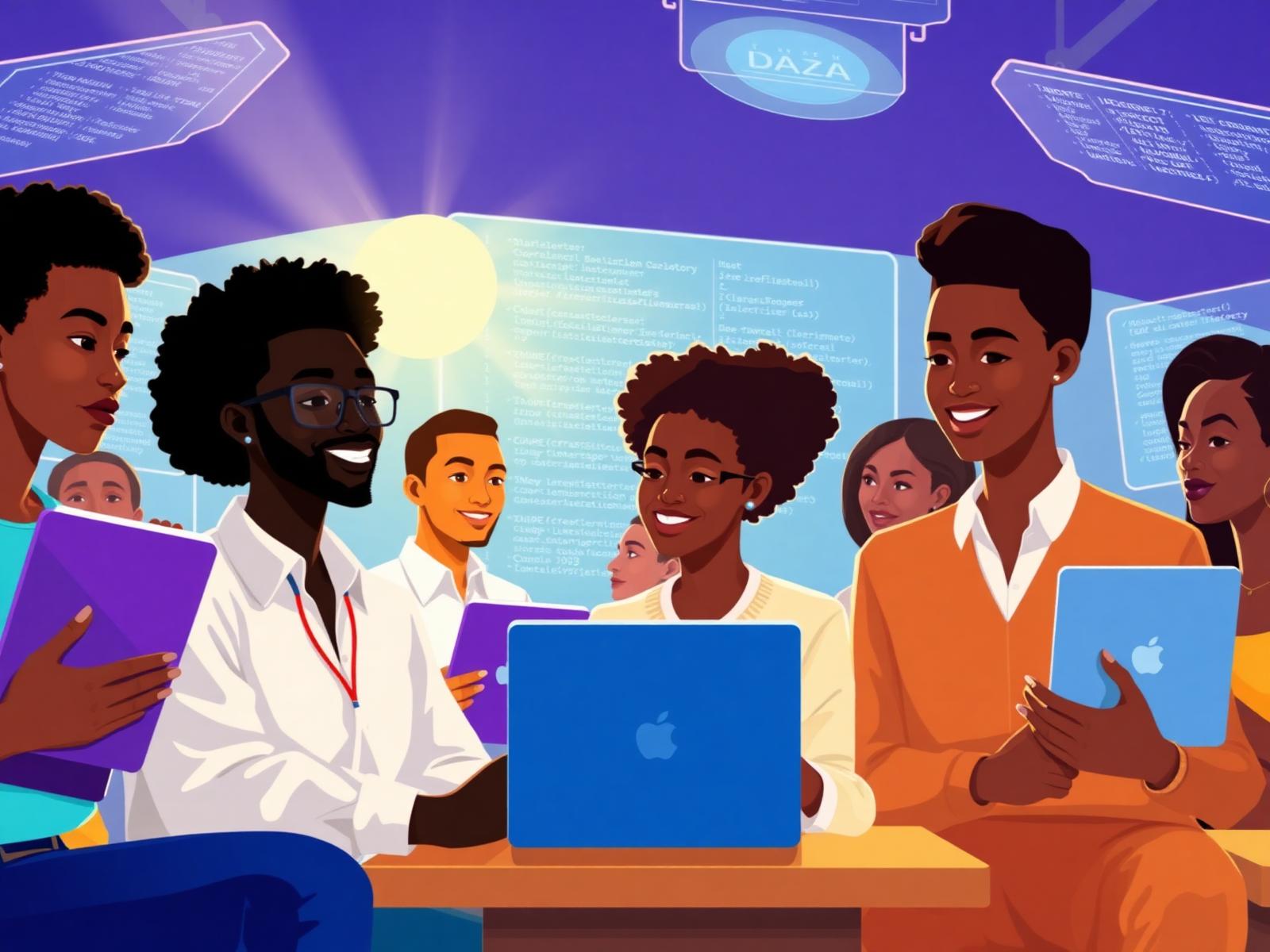 Diverse African students and professionals learning together